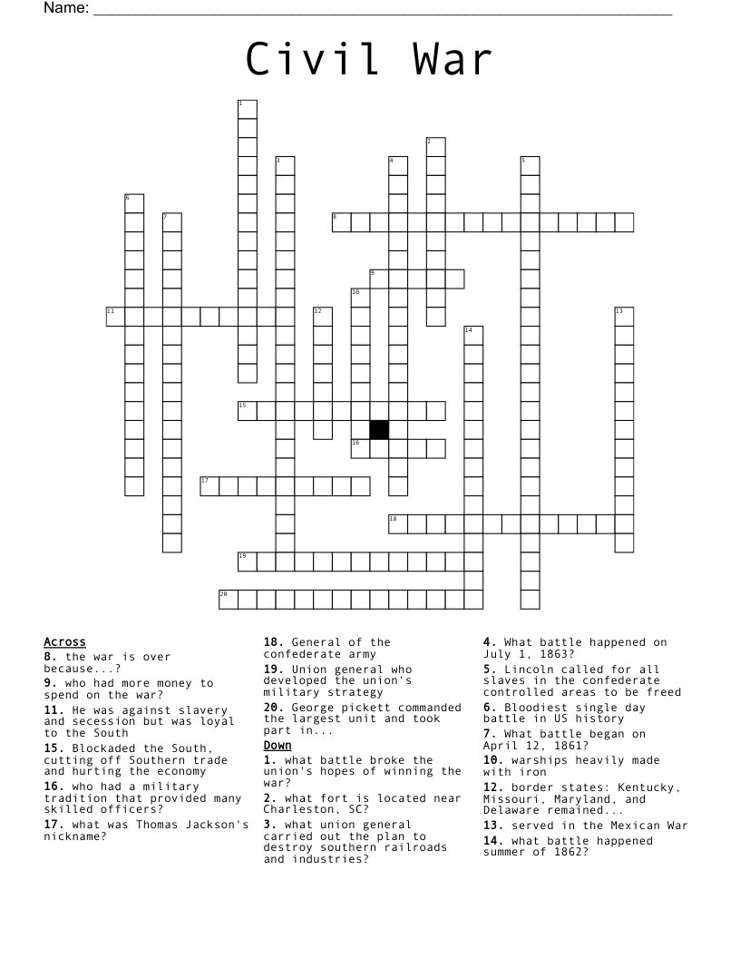 Civil War Crossword