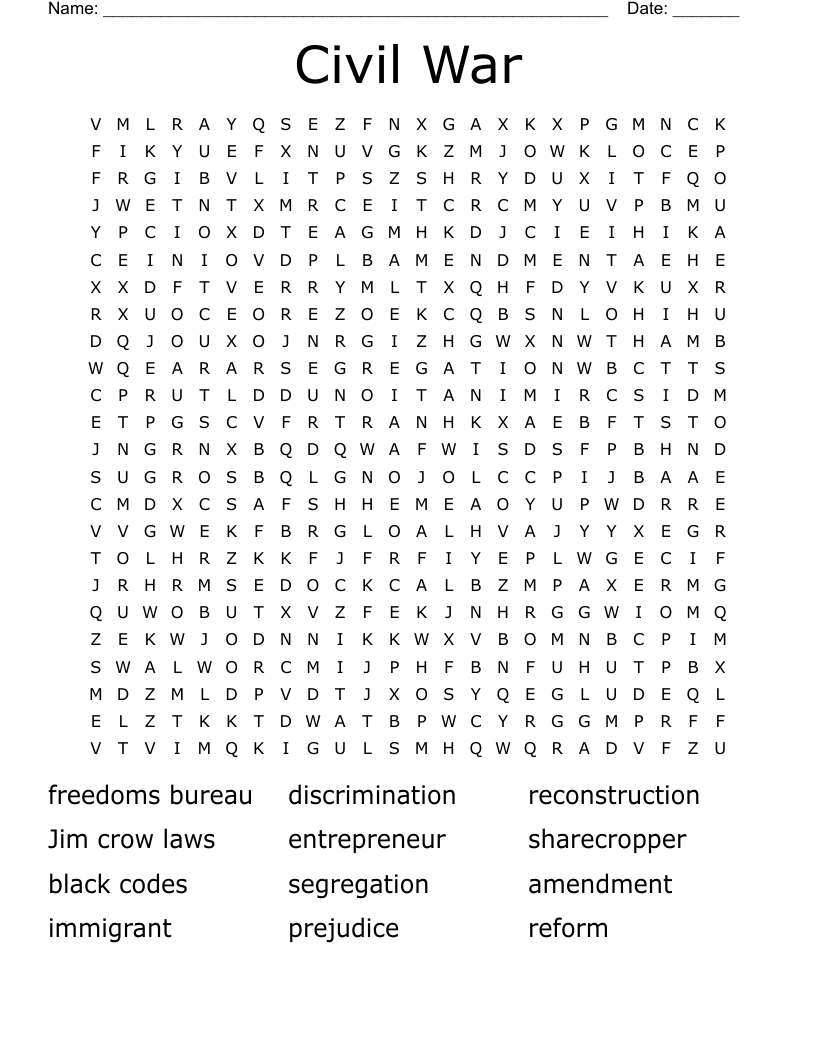 Civil War Word Search