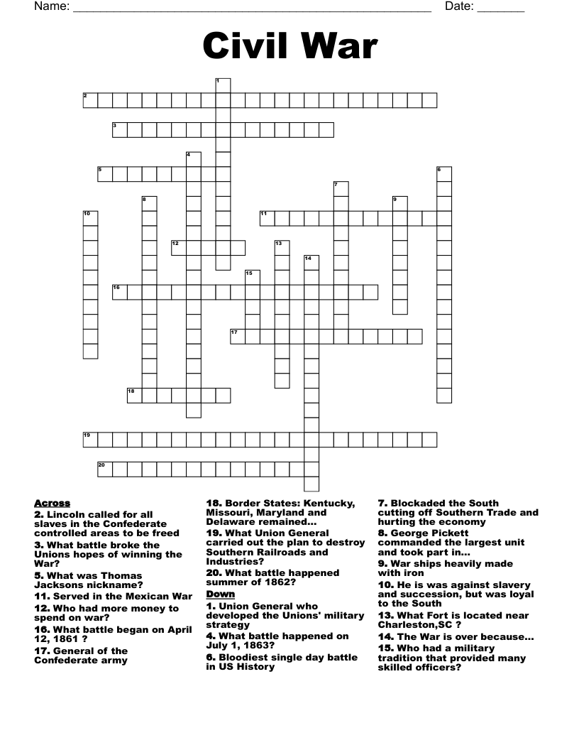 Civil War Crossword