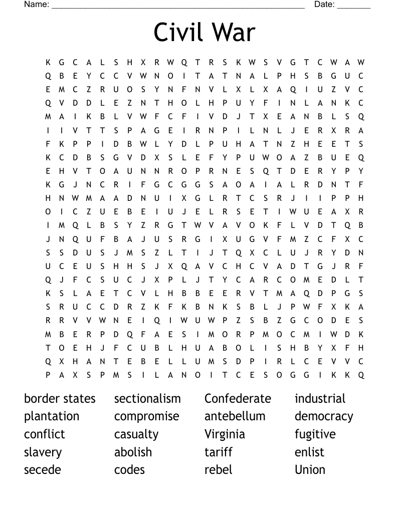 Civil War Word Search