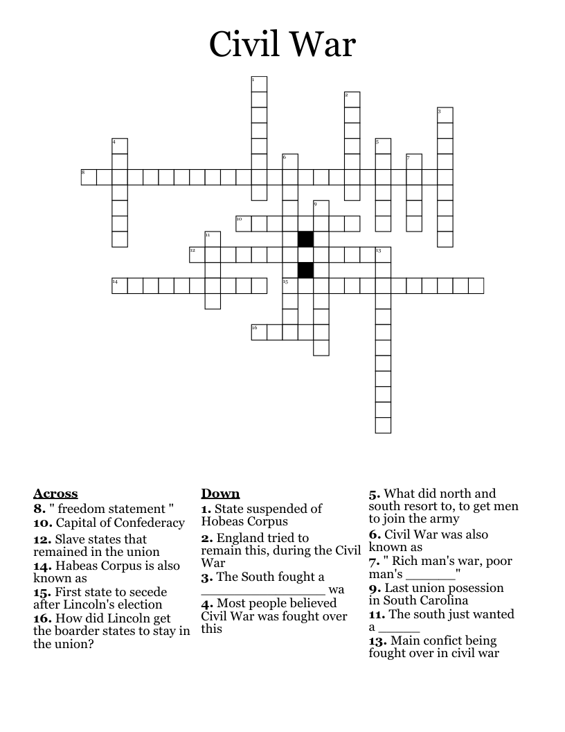Civil War Crossword