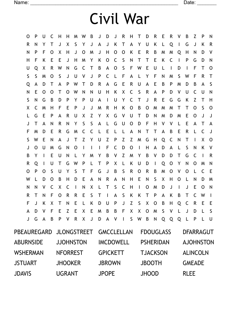 Civil War Word Search