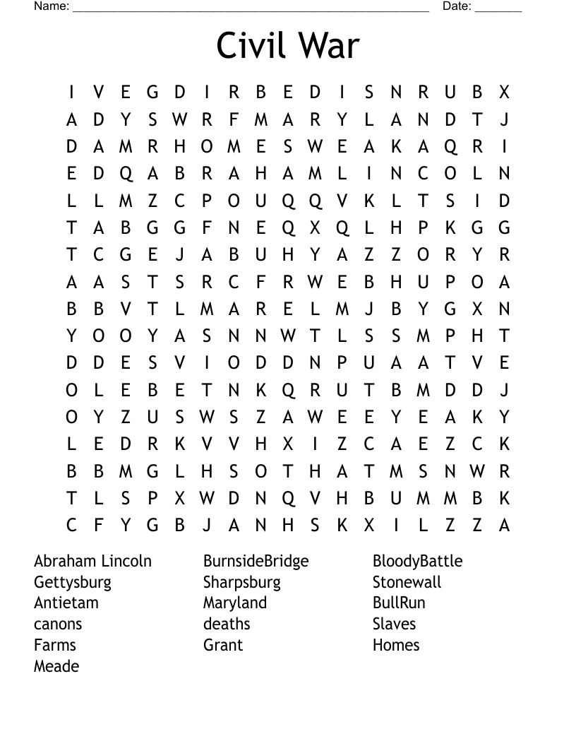 Civil War Word Search