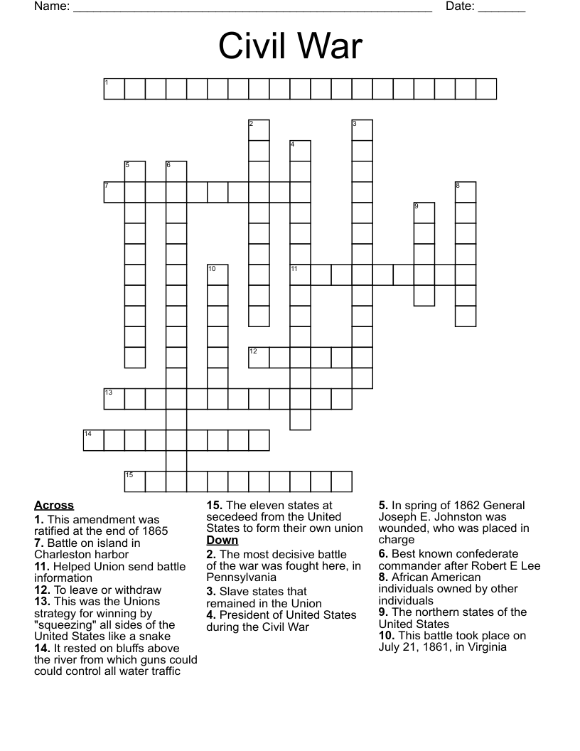 Civil War Crossword