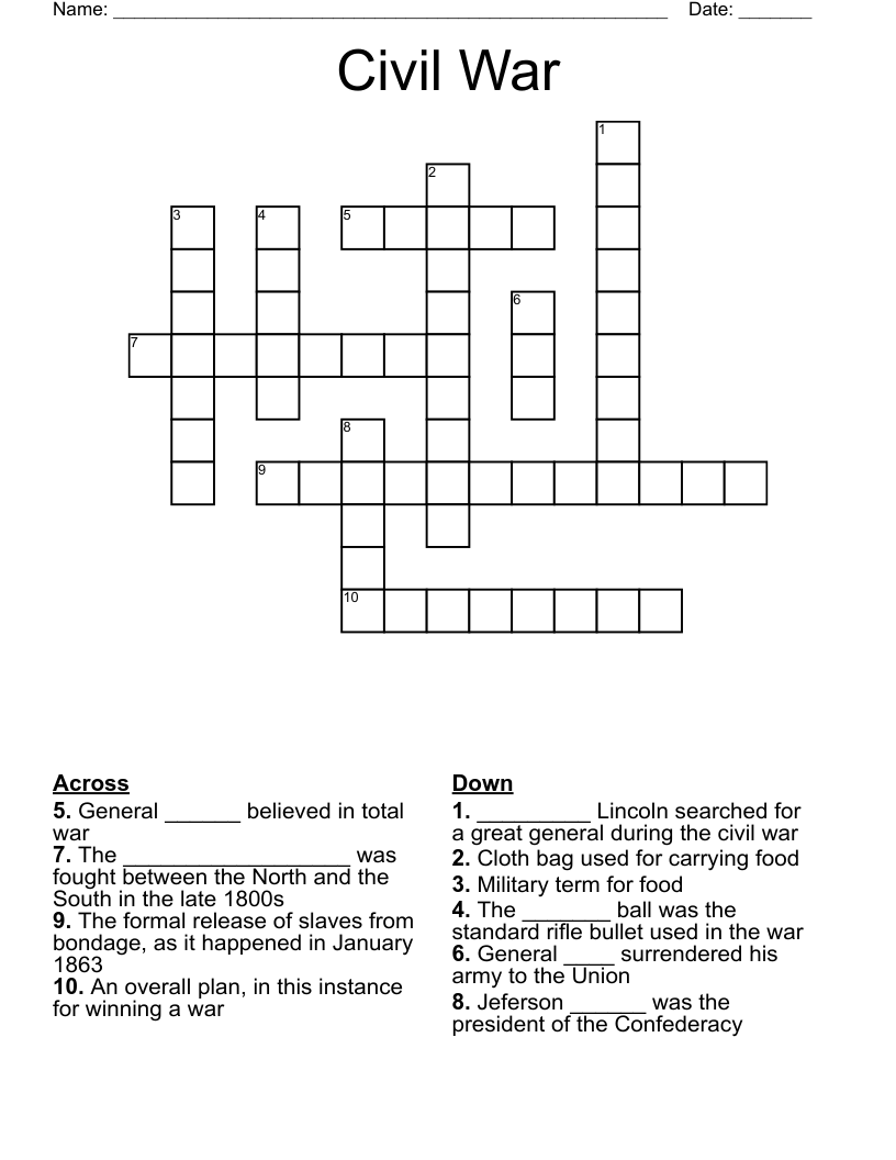 Civil War Crossword