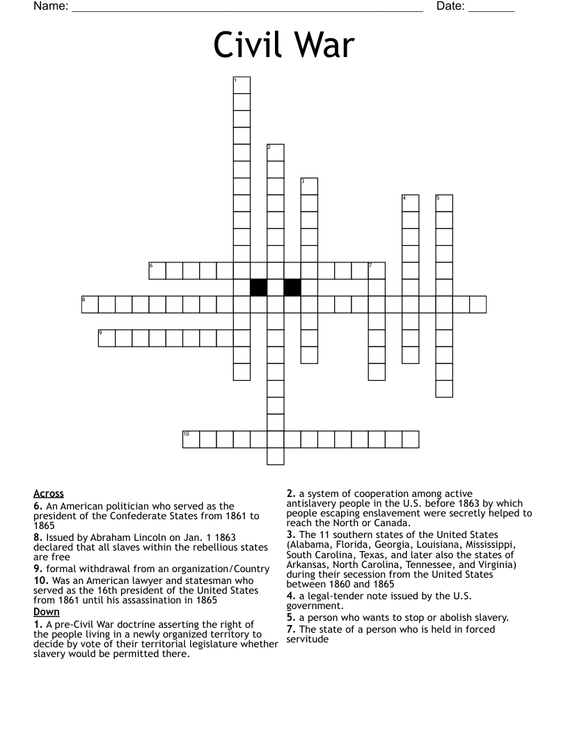 Civil War Crossword