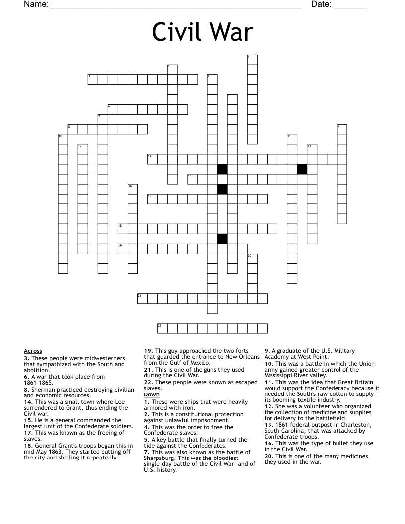 Civil War Crossword