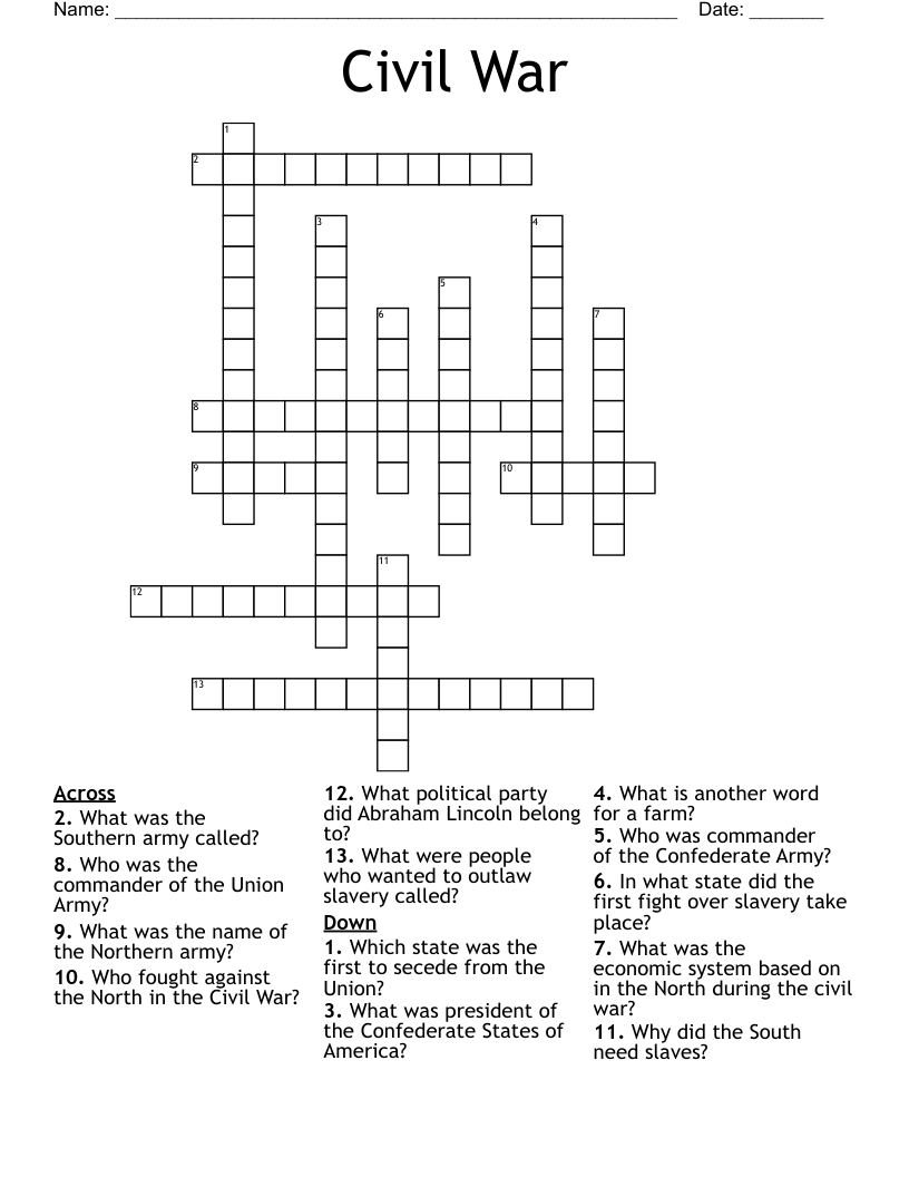 Civil War Crossword