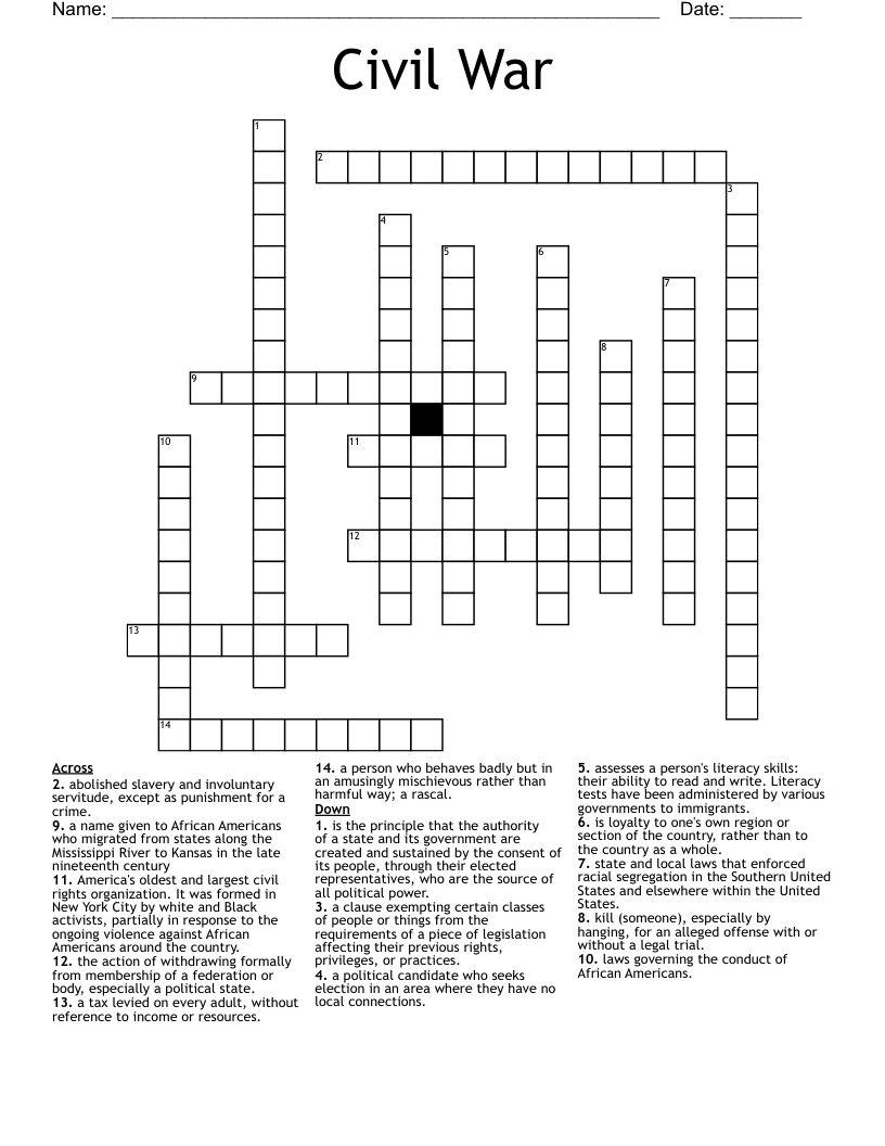 Civil War Crossword