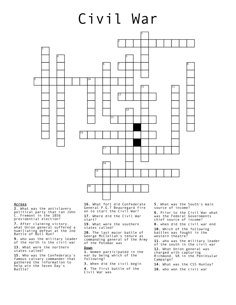 Civil War Crossword