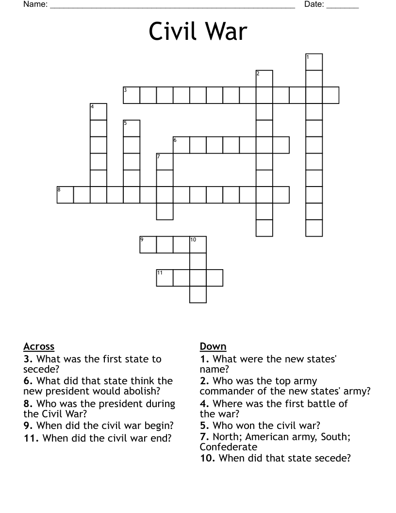 Civil War Crossword