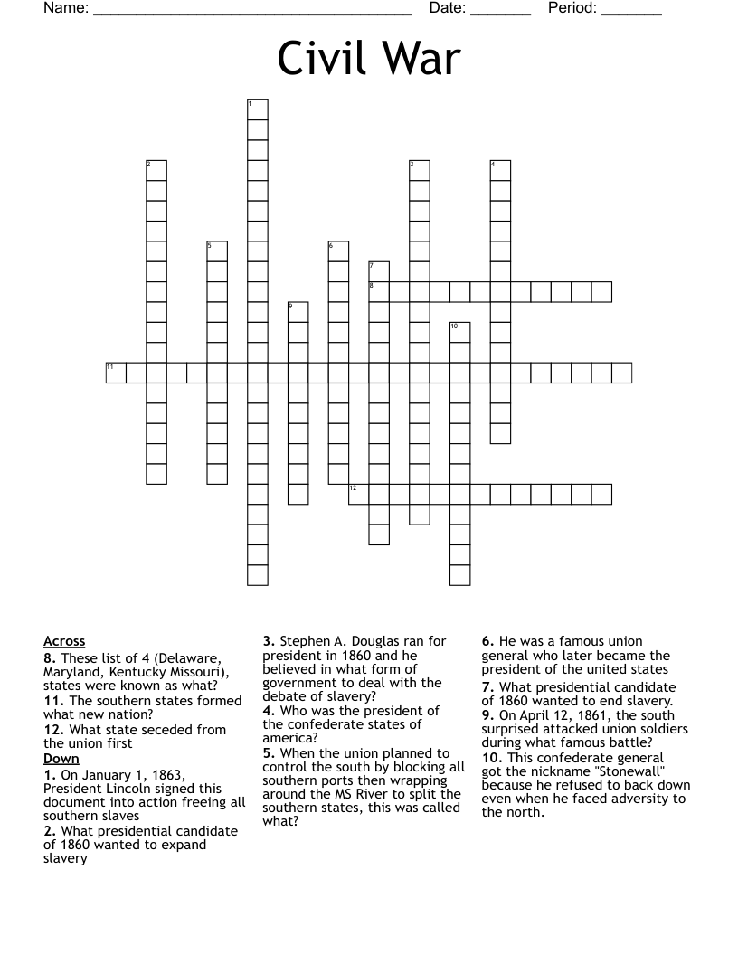 Civil War Crossword