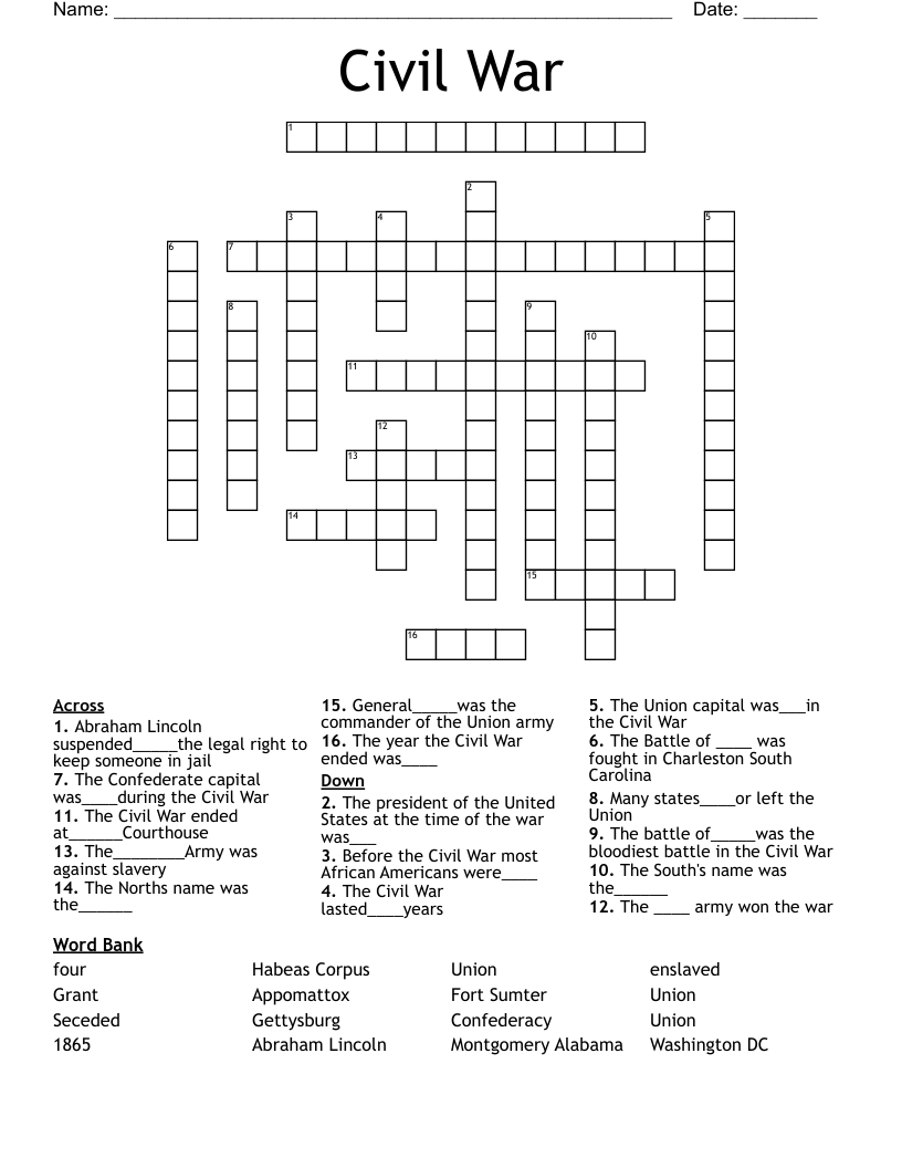 Civil War Crossword