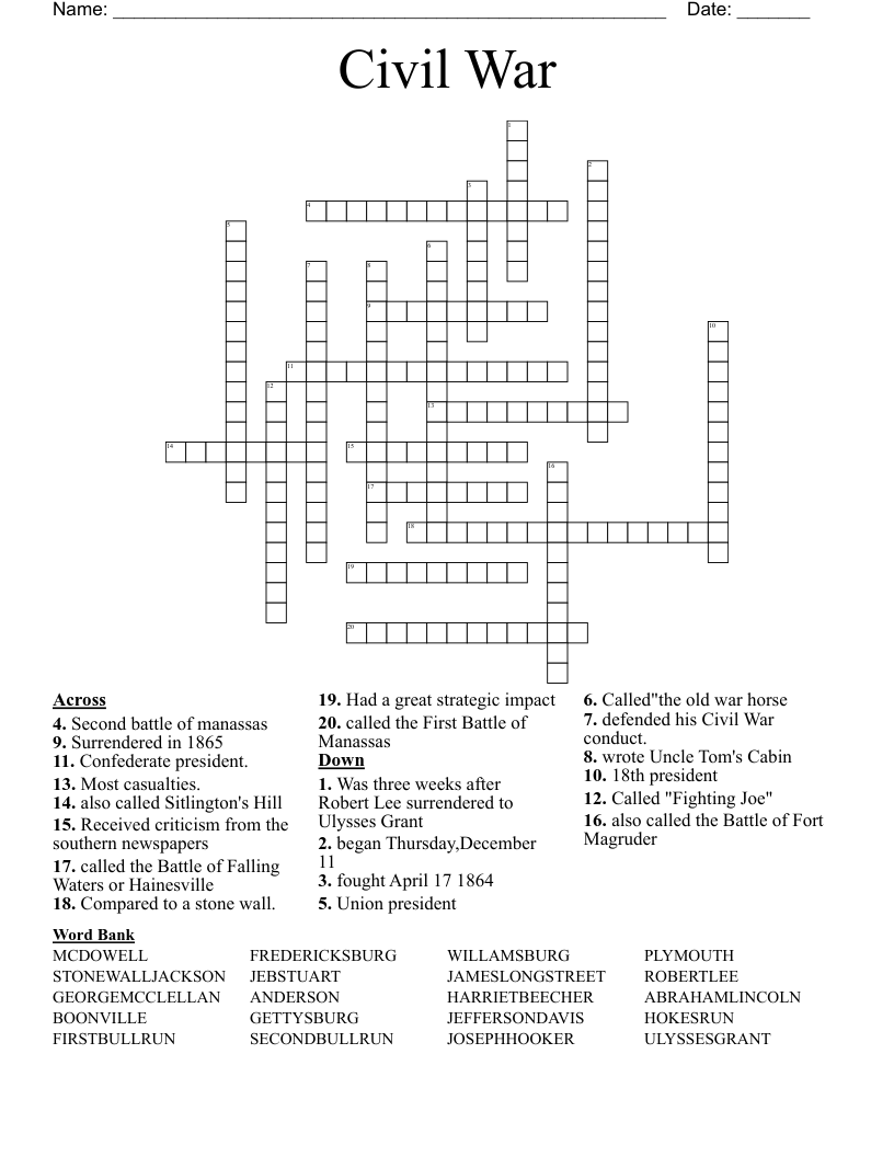Civil War Crossword