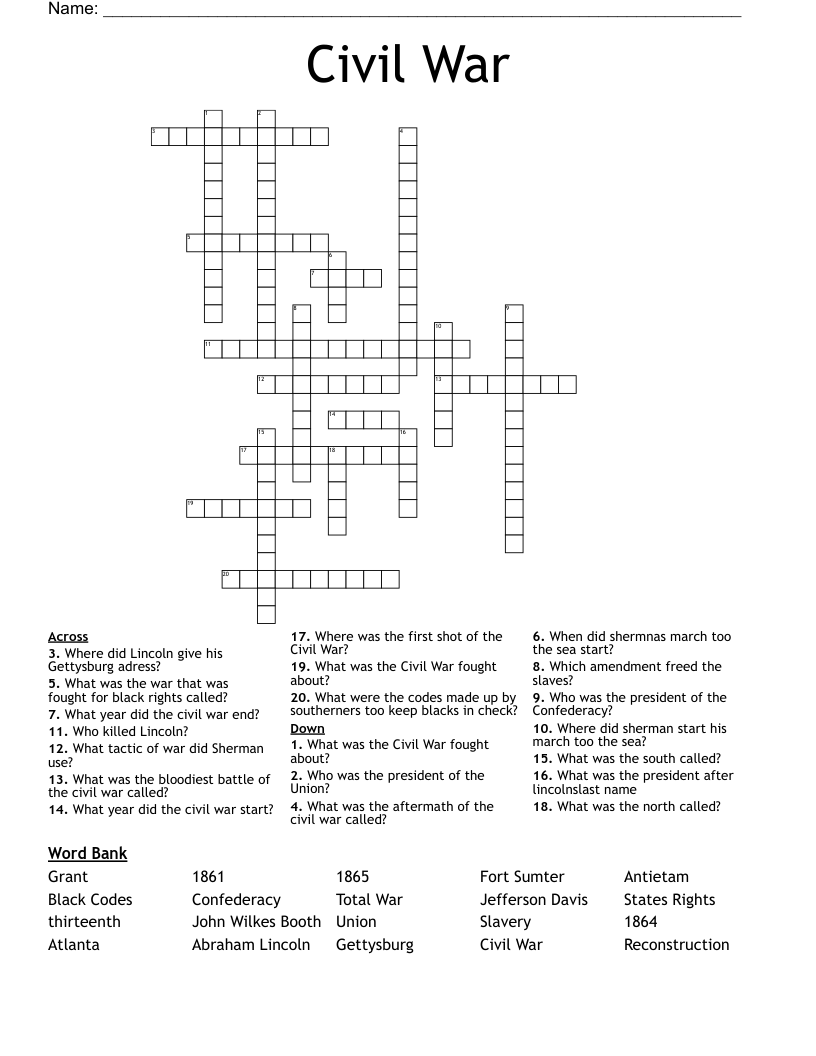 Civil War Crossword