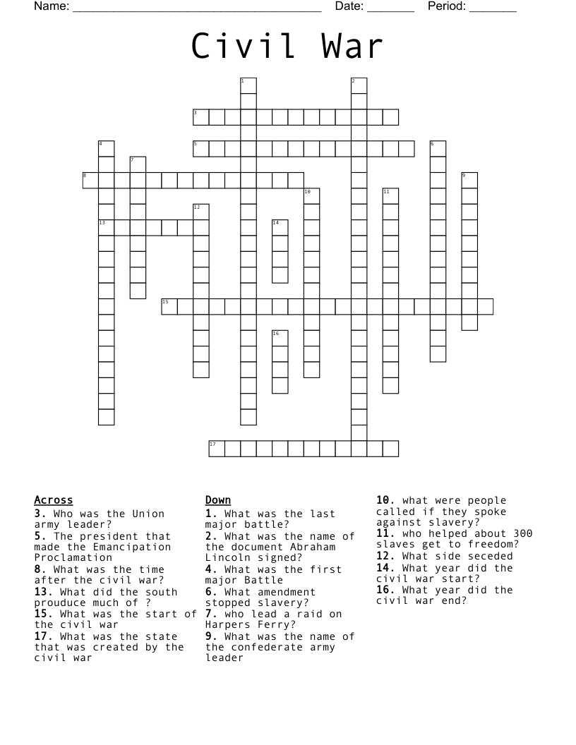 Civil War Crossword