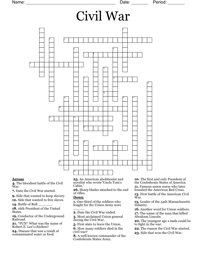 Civil War Crossword
