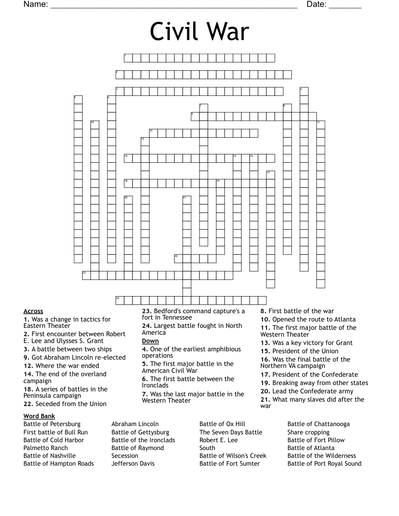 Civil War Crossword