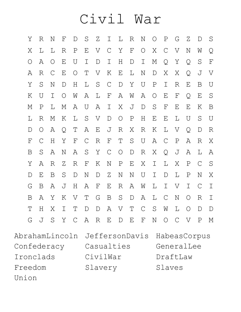 Civil War Word Search