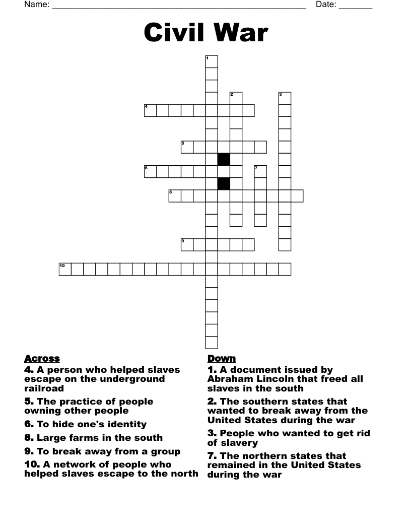 Civil War Crossword