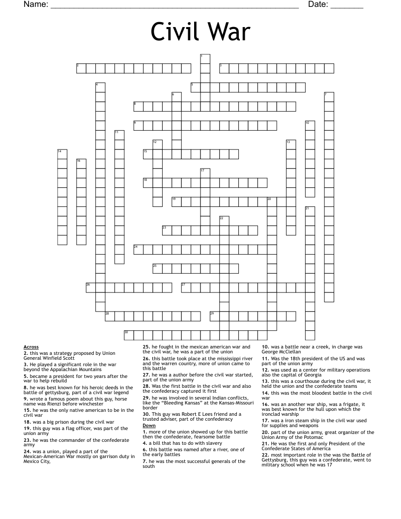 Civil War Crossword