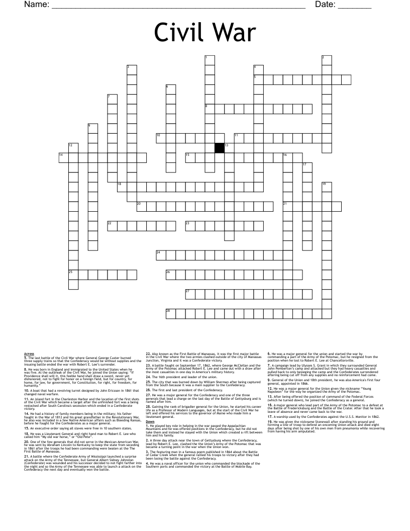 Civil War Crossword