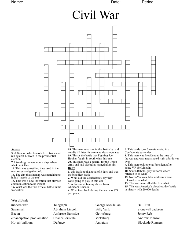 Civil War Crossword