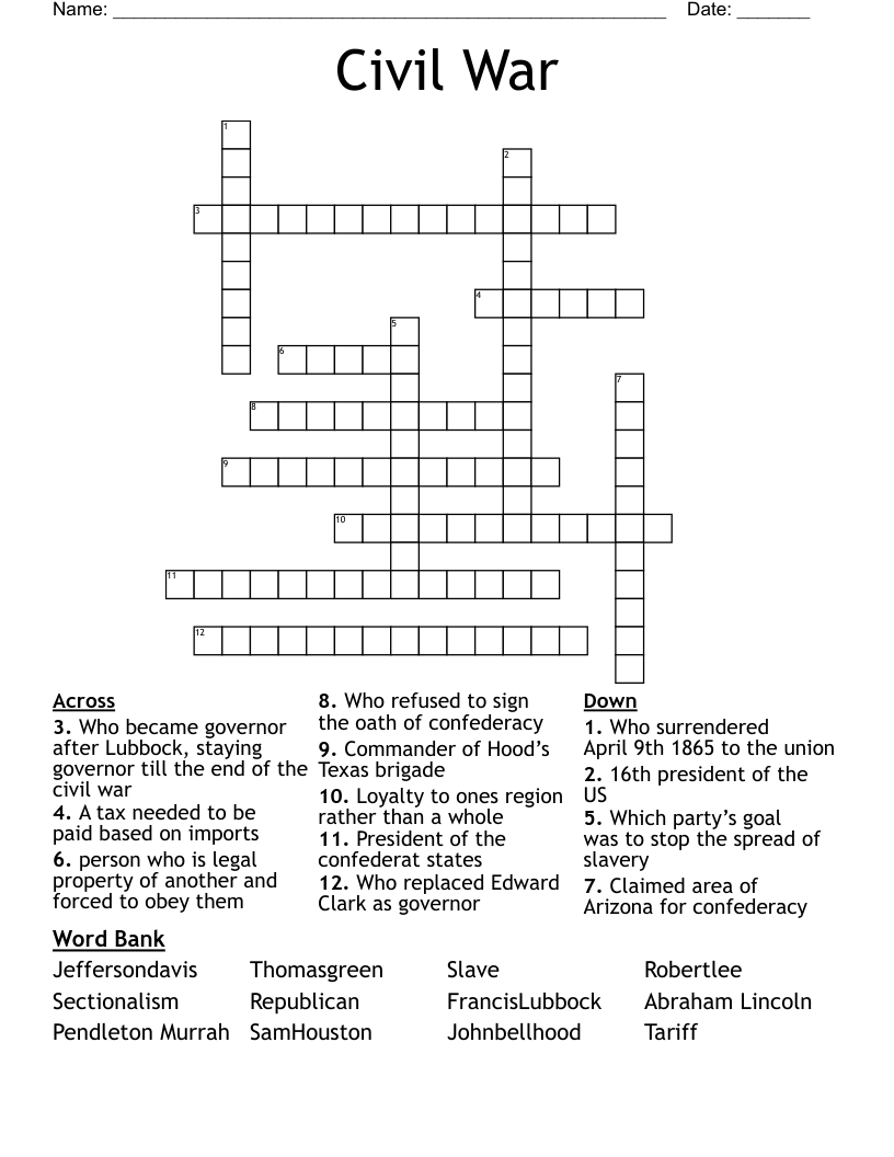 Civil War Crossword