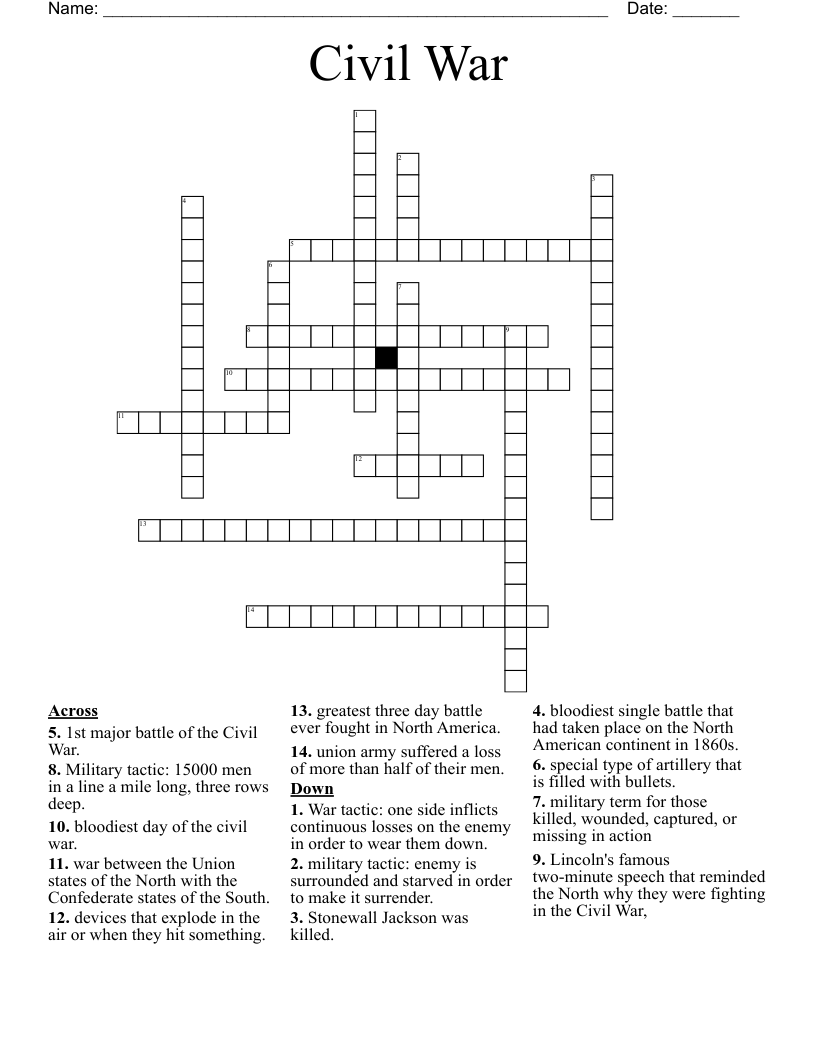 Civil War Crossword