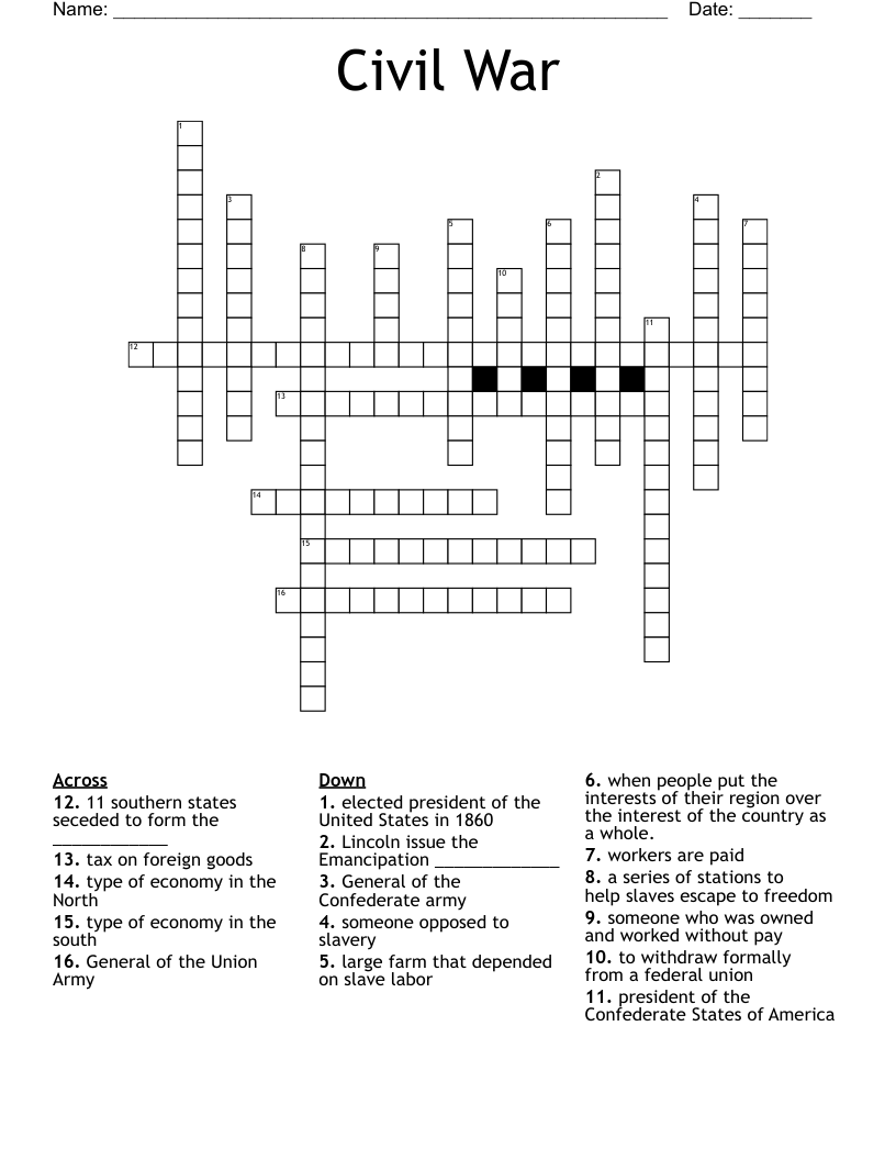 Civil War Crossword