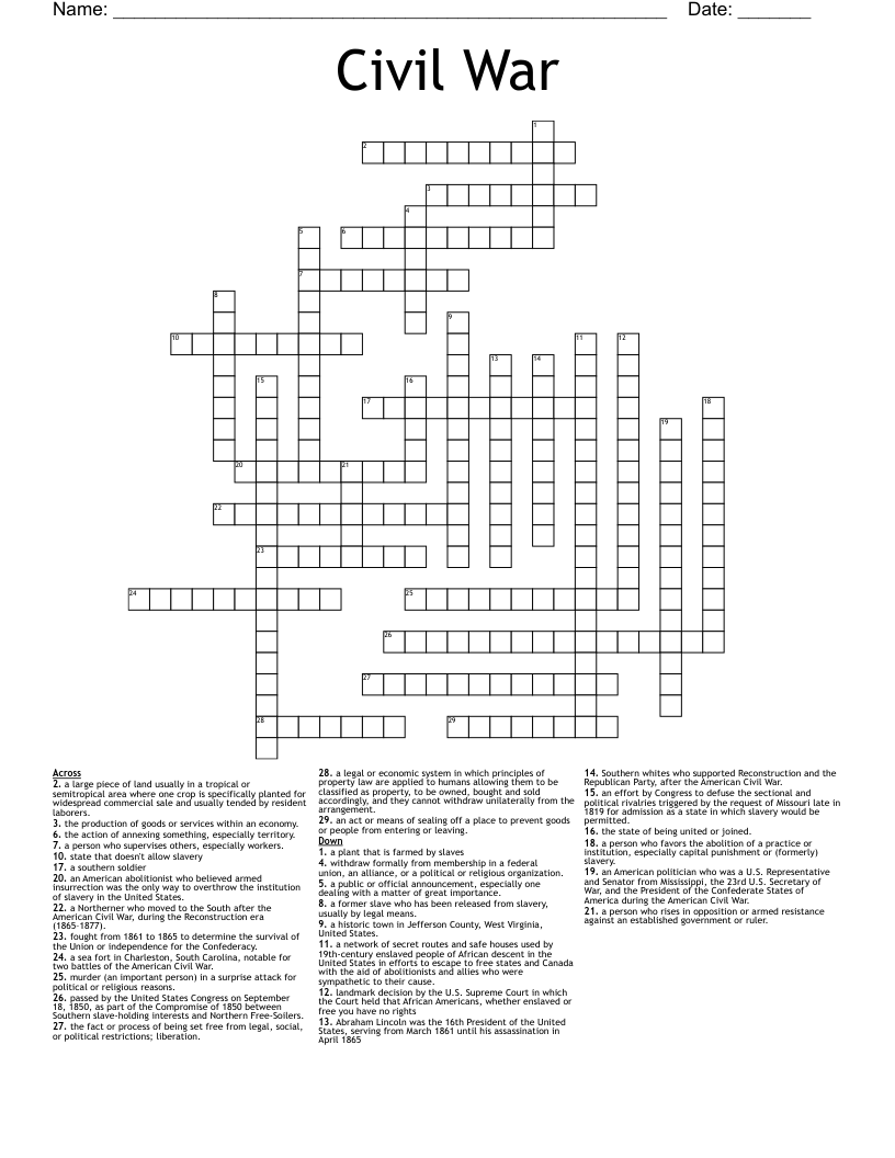 Civil War Crossword