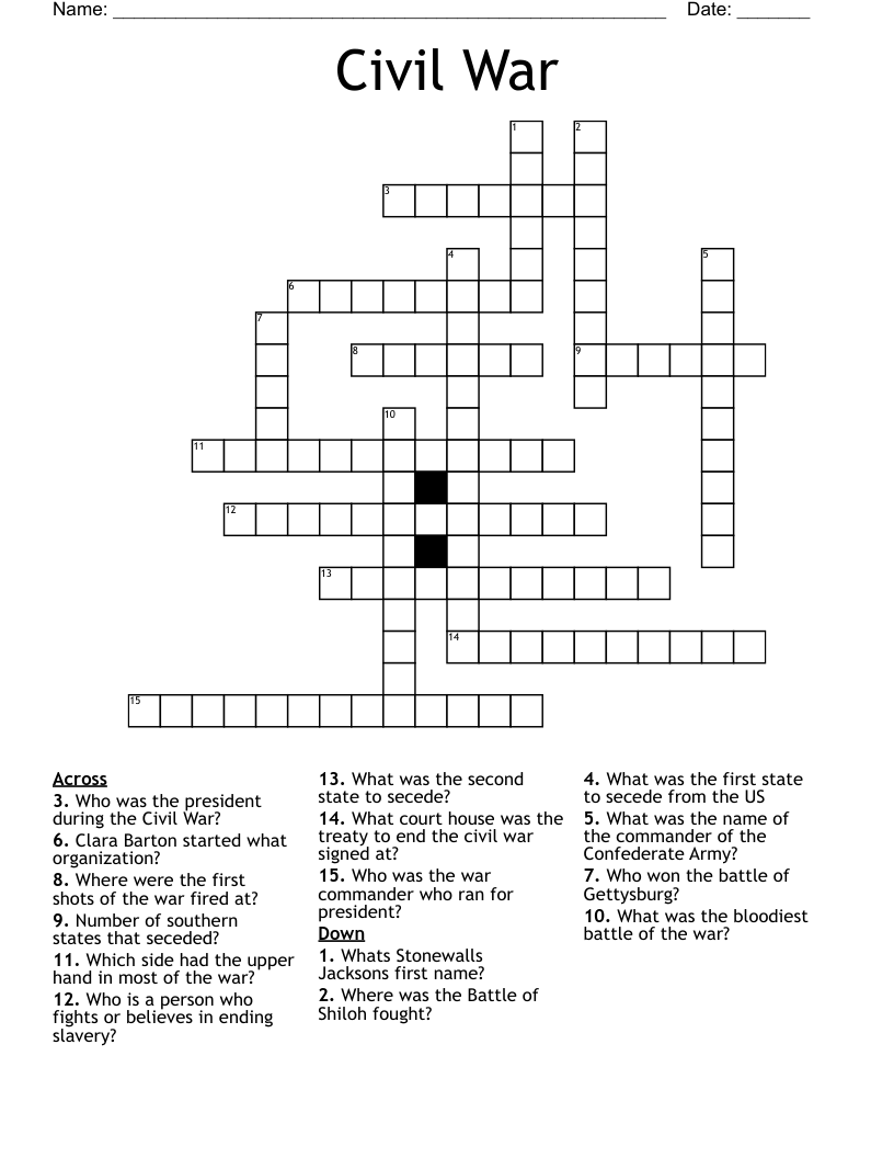 Civil War Crossword
