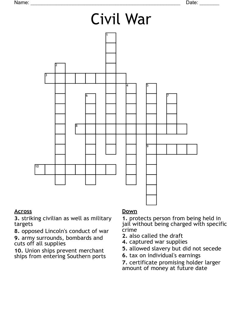 Civil War Crossword