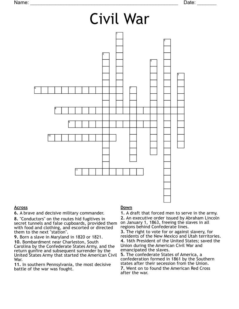 Civil War Crossword