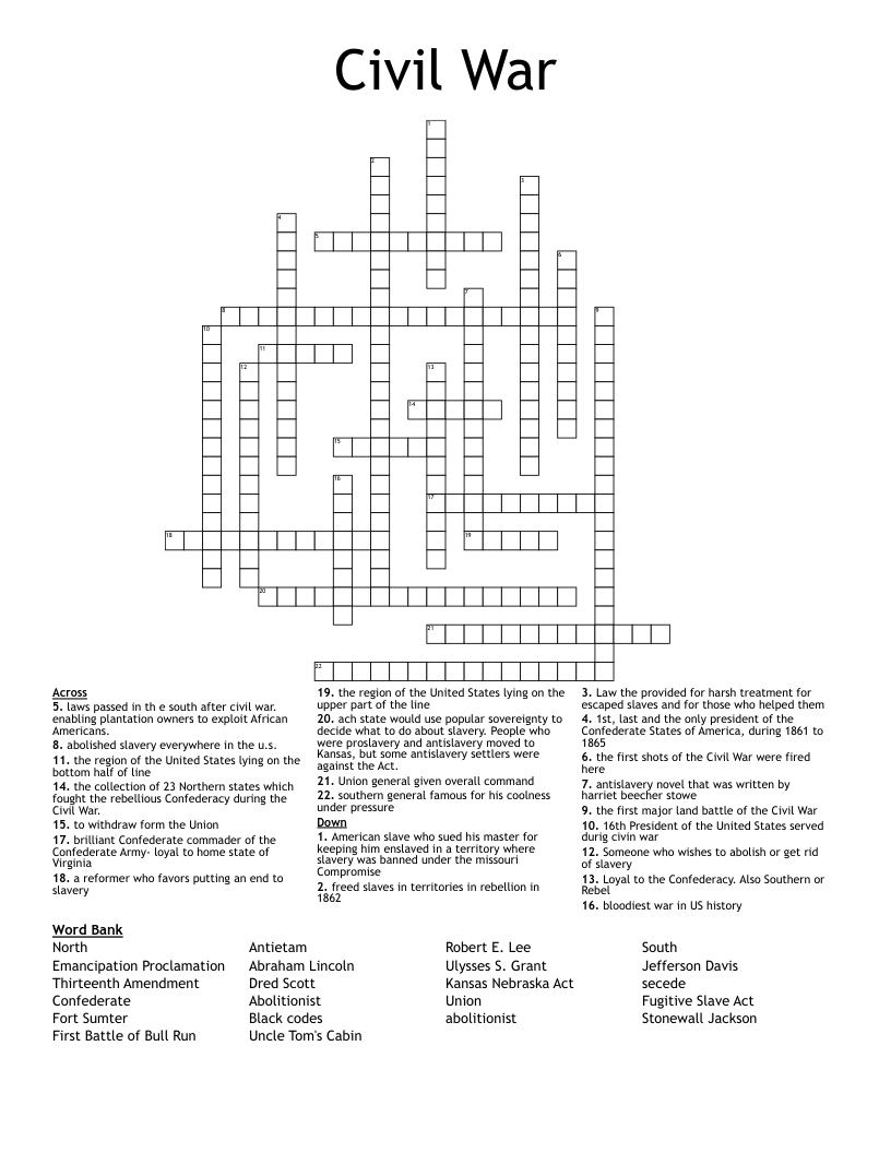 Civil War Crossword