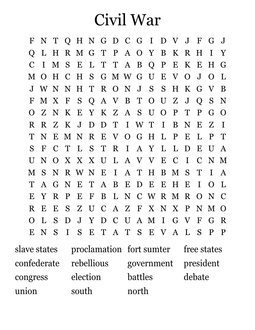 Civil War Word Search