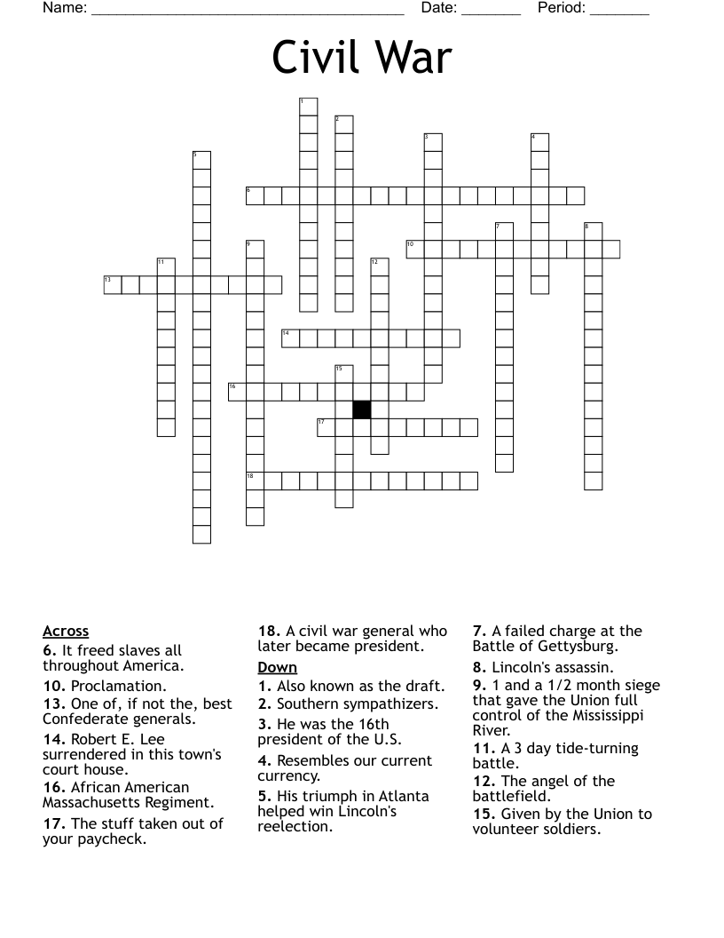 Civil War Crossword