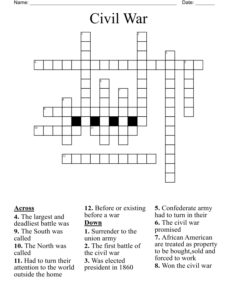 Civil War Crossword