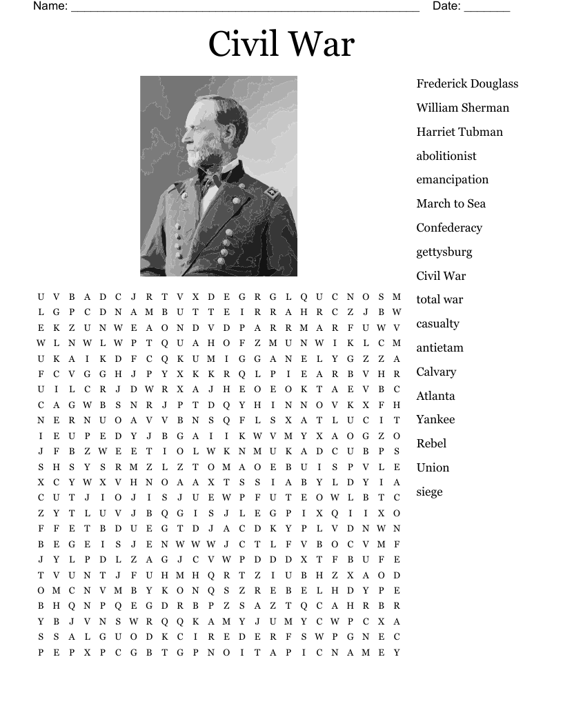 Civil War Word Search