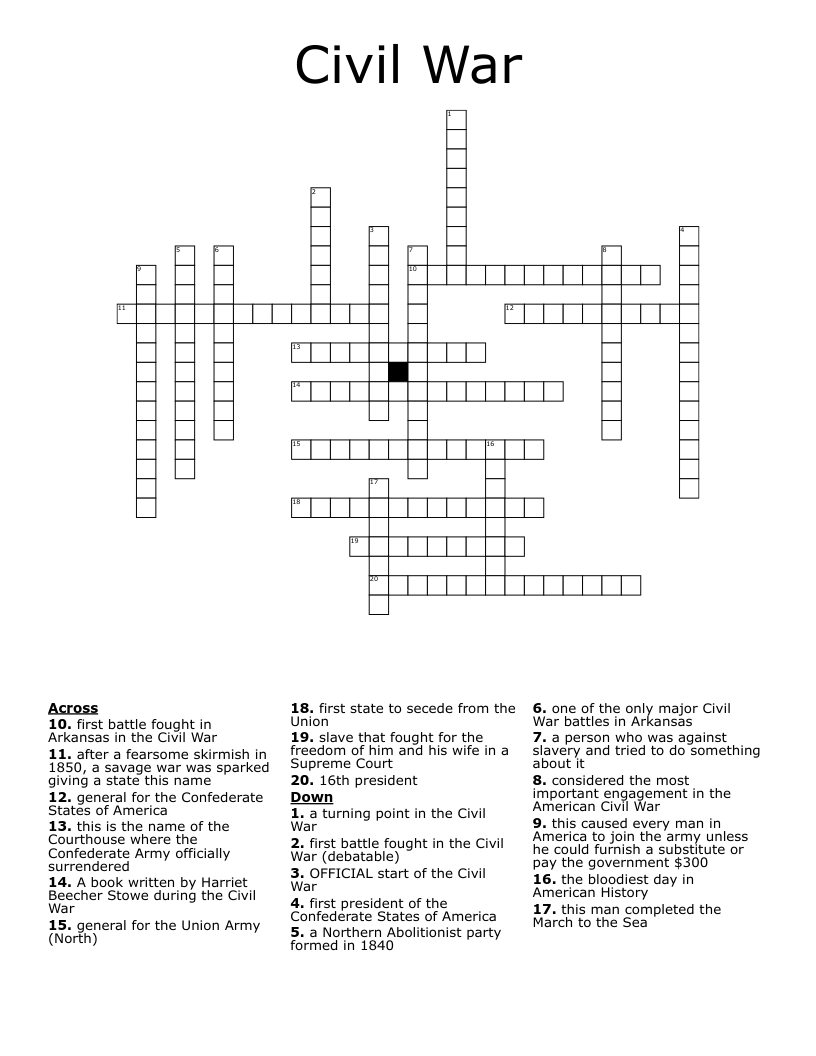 Civil War Crossword