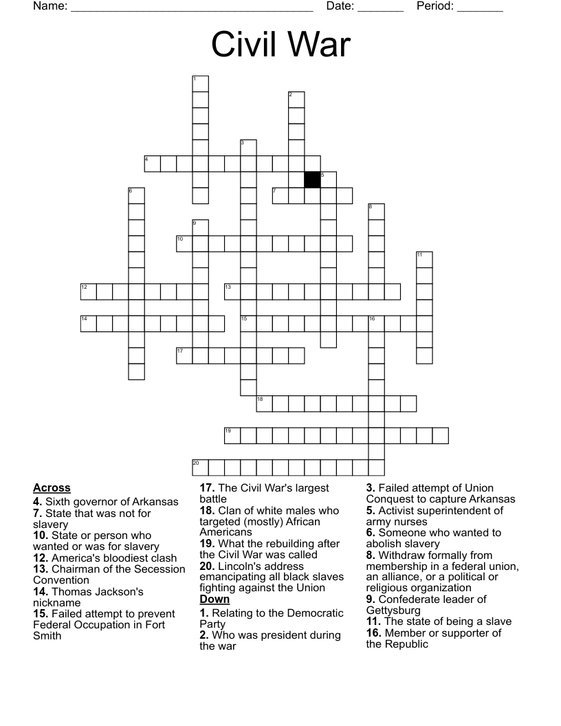 Civil War Crossword
