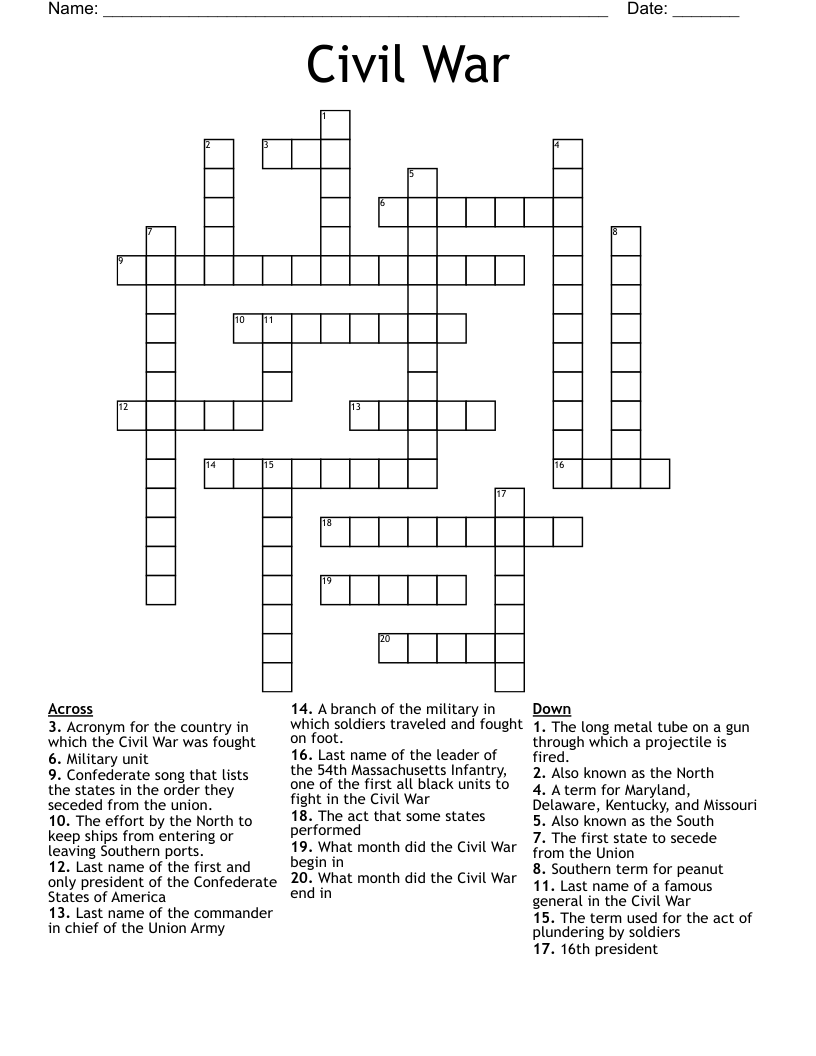 Civil War Crossword