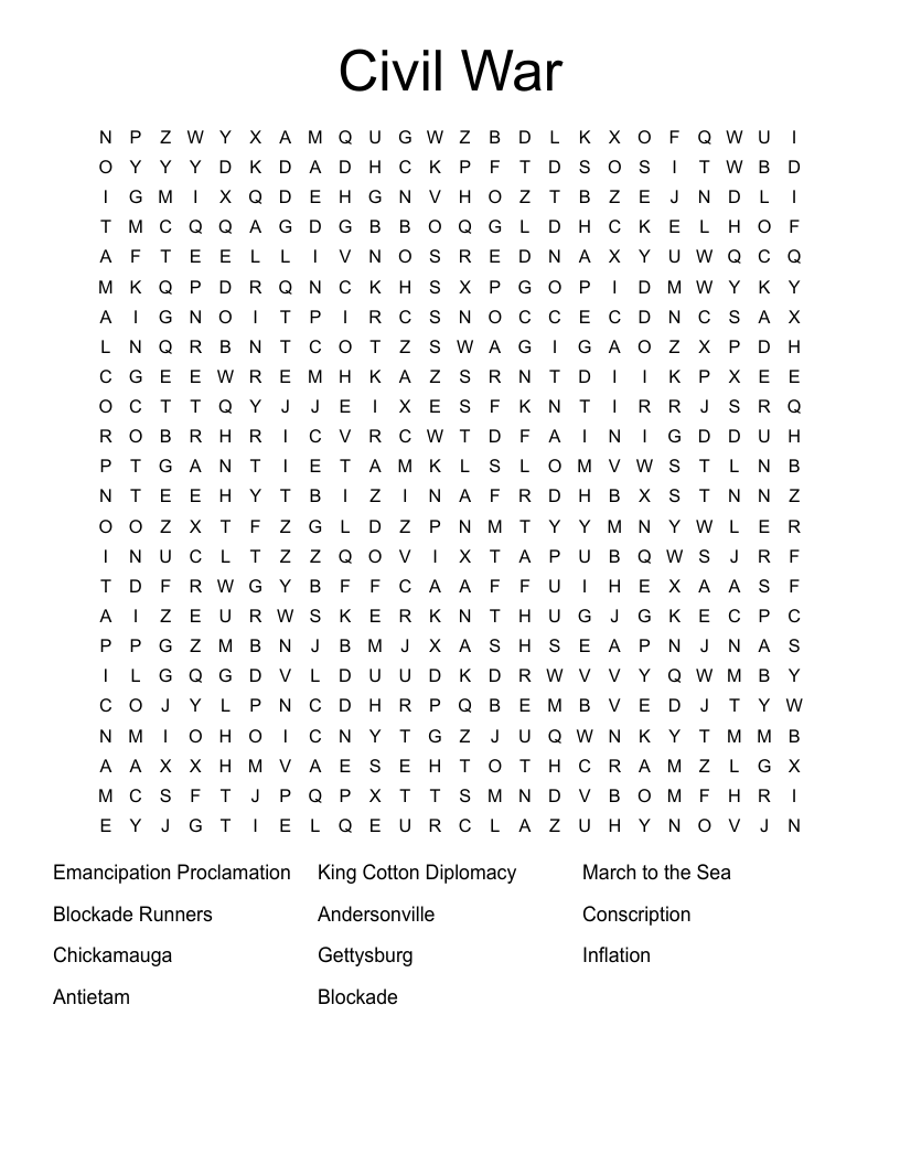 Civil War Word Search