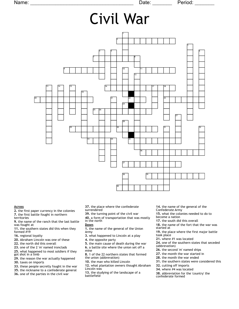 Civil War Crossword