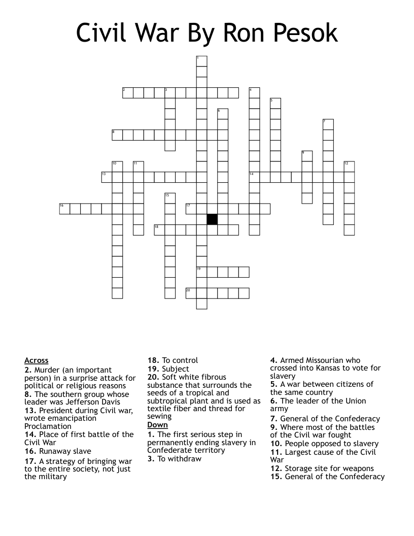 Civil War By Ron Pesok Crossword