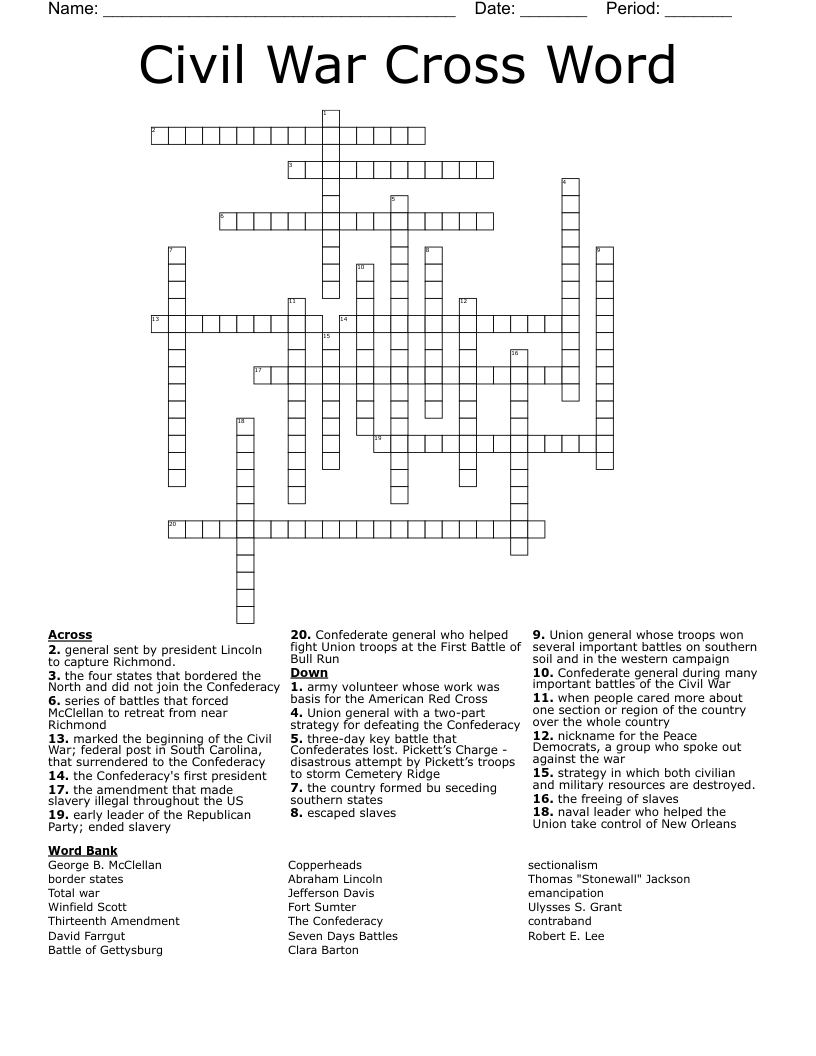 Civil War Cross Word