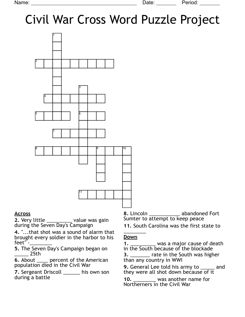 Civil War Cross Word Puzzle Project