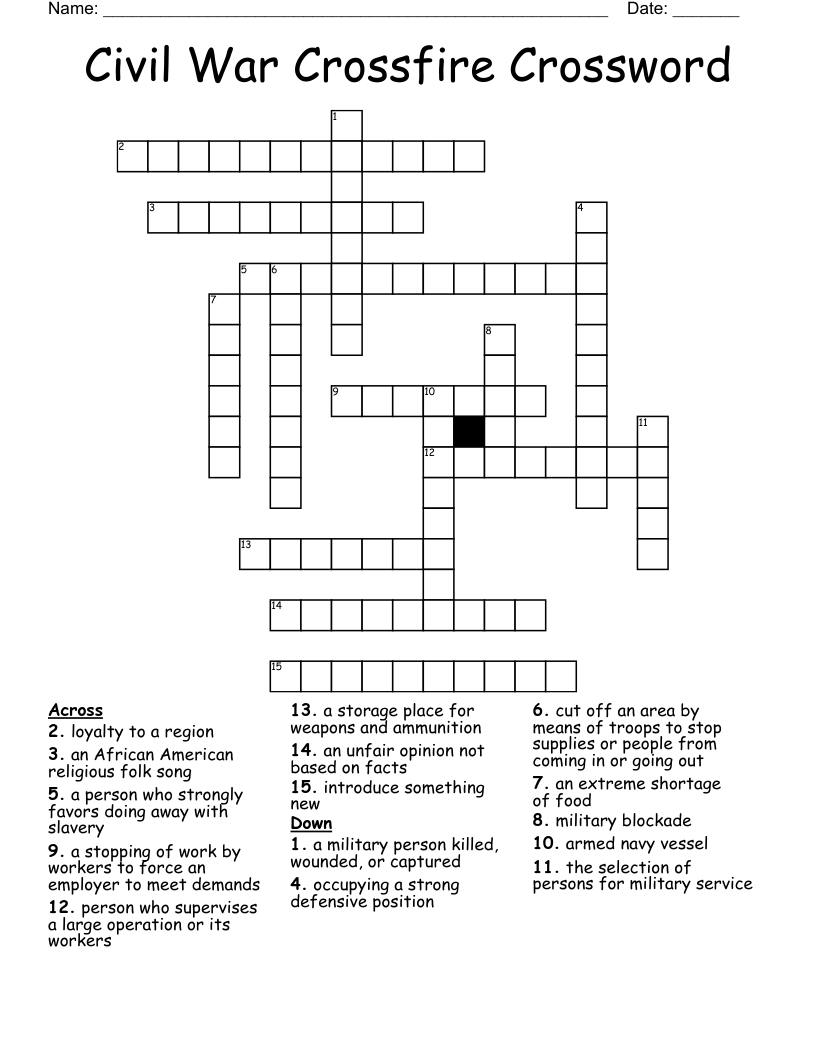 Civil War Crossfire Crossword