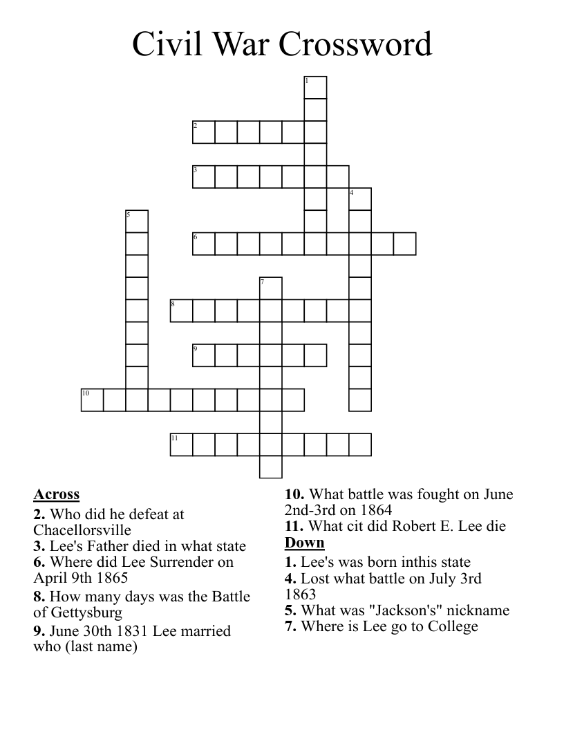 Civil War Crossword