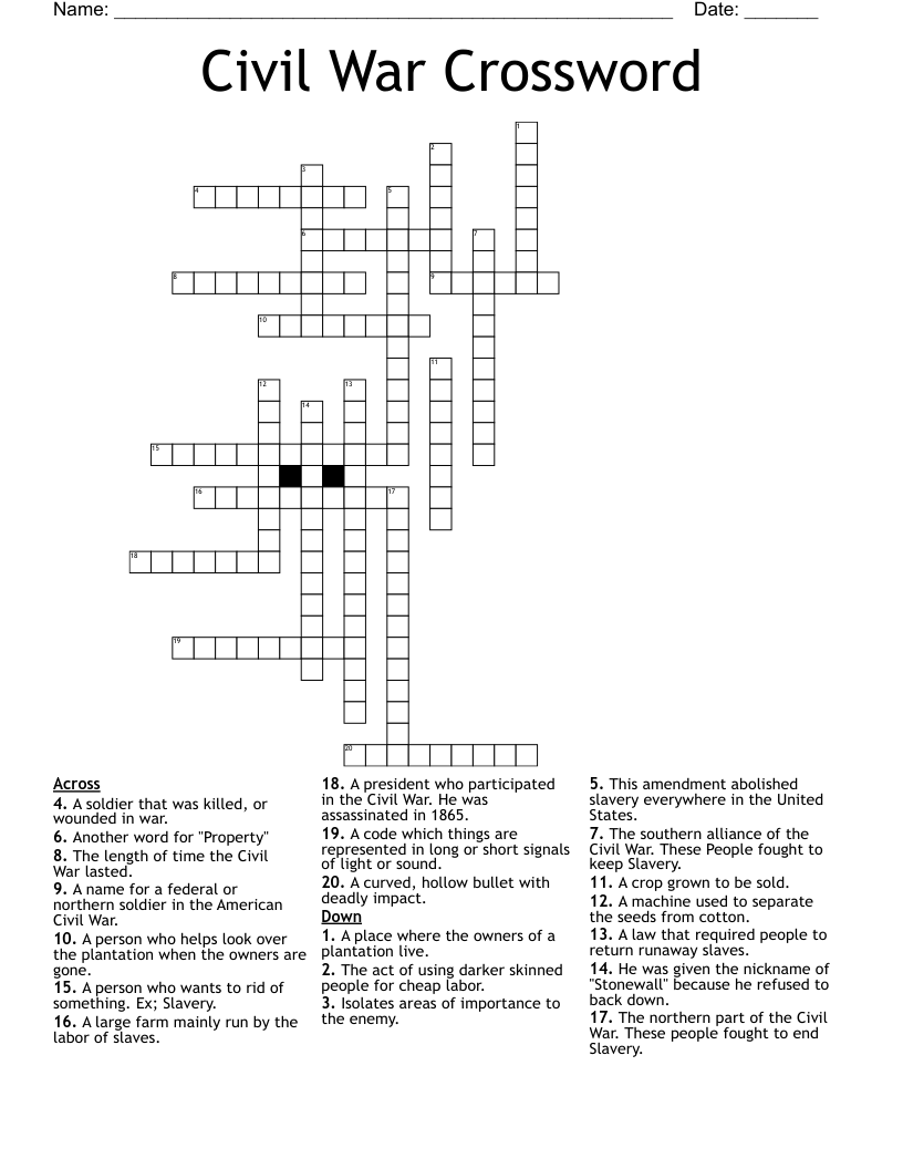 Civil War Crossword
